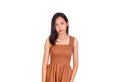 Thai girl long hair in brown tank top dress Royalty Free Stock Photo