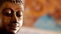 Thai golden buddha face statue close up for light side and dark side of Thailand Royalty Free Stock Photo