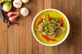 Thai Green Curry with Beef Gaeng Kiaw Wan.Top view Royalty Free Stock Photo
