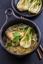 Thai green curry chicken soup with pak choi Royalty Free Stock Photo