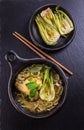 Thai green curry chicken soup with pak choi Royalty Free Stock Photo