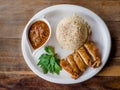 Thai grilled chicken rice. Asian style chicken rice close-up. Royalty Free Stock Photo