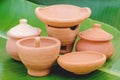 Thai handmade clay pottery set for cook and clay stove