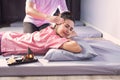 Thai head massage on bed in spa salon Royalty Free Stock Photo