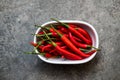 Thai hot red chili pepper in the ceramic bowl Royalty Free Stock Photo