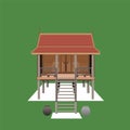 Thai house architecture design style art home hut construction wood illustation