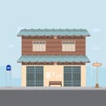 Thai house design on main street with bus stop and city background vector Royalty Free Stock Photo