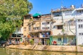 Thai houses along Khlong Rob Krung Canal in Bangkok Royalty Free Stock Photo