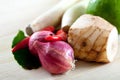 Thai ingredients, galangal, lime and chili