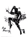Thai kick boxing martial art illustration with chinese brush strong stroke