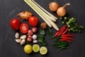 Thai kitchen. Various herbs, spices  and Ingredients on dark background. Top view Royalty Free Stock Photo