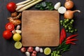 Thai kitchen. Various herbs, spices  and Ingredients on dark background. Top view with copy space Royalty Free Stock Photo