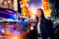 Thai lady walk in Yaowarat  food street Royalty Free Stock Photo