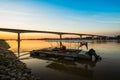 Thai-Laos Friendship Bridge on sunset background