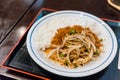 Thai Larb menu fusion on Tonkatsu served with steamed rice on tr