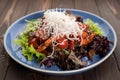 Thai lean beef salad with vegetables and funchose. Restaurant menu