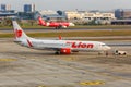 Thai Lion Air Boeing 737-800 airplane at Bangkok Don Mueang Airport in Thailand