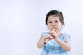 Thai Little Cute Girl in Traditional Dress Playing Thai Bamboo F Royalty Free Stock Photo