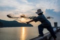 thai local fishing man in klong warn prachuap khiri khan southern of thailand