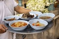 Thai local food set for serve guest people join in married traditional  retro style Royalty Free Stock Photo