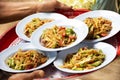 Thai local food set for serve guest people join in married traditional  retro style at countryside village Royalty Free Stock Photo