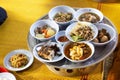 Thai local food set for serve guest people join in married traditional  retro style at countryside village Royalty Free Stock Photo