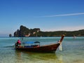 Thai longtail boat near the coastline of Phi-Phi island.