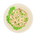 Thai Main Course with Noodles and Soft Cheese Top View Vector Illustration