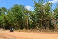 Thai man biker biking motorcycle or travelers people riding motorbike travel visit Ban Taphoen Khi Karen Village top of Khao