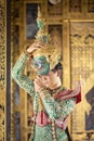 Thai man is dressed as the Ravana`s character. To prepare for the pantomime performance