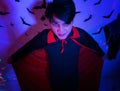 Thai man dressed up as Dracula for the halloween party Royalty Free Stock Photo