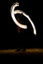 Thai man fire juggling at night on a beach of Koh Lipe island in Thailand