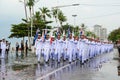 Thai marines with multi-national flags parade marching in Intern