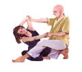 Thai massage scene. Watercolor illustration isolated