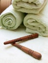 Thai massage sticks and towel Royalty Free Stock Photo