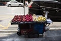 Thai merchant vendor sale variety tropical fruits shop on hawker cart for sale thai people customer travelers in local street