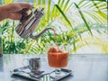 Thai milk tea ice cubes in glass Royalty Free Stock Photo