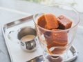 Thai milk tea ice cubes in glass Royalty Free Stock Photo