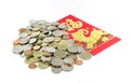 Thai money coin with Chinese red packets Royalty Free Stock Photo