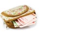 Thai money in woman wallet. Royalty Free Stock Photo