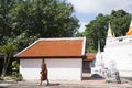 Thai monk people visit and respect praying buddha statue at Wat Kiean Bang Kaew