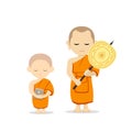 Thai monks talipot fan in hand and thai novice book in hand vector