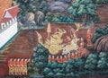 Thai Mural fresco of Ramakien epic at the Grand Palace in Bangkok, Thailand Royalty Free Stock Photo