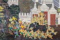 Thai Mural fresco of Ramakien epic at the Grand Palace in Bangkok, Thailand Royalty Free Stock Photo