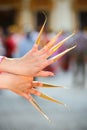 Thai nail dance at chiangmai province.Thai culture showing in Holiday.Thailand culture by women dancing or nail dance. Royalty Free Stock Photo