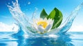 Thai New Year, Songkran, water splashes on a blue background Royalty Free Stock Photo