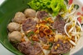 Thai Noodle beef is very delicious on table with vegetable Royalty Free Stock Photo