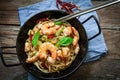 Thai noodles on pan Royalty Free Stock Photo