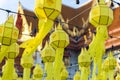 Thai northern Yipeng Lantern Festival decoration inside the old temple during New Year celebration Royalty Free Stock Photo