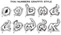 Thai numbers in graffiti style from 0 to 9 in black and white.